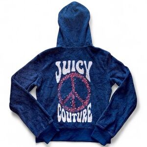 Juicy Couture Navy Blue Hoodie with Rhinestone Peace Sign